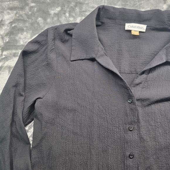 Calvin Klein women blouse black button front long sleeve top size M - Picture 2 of 12